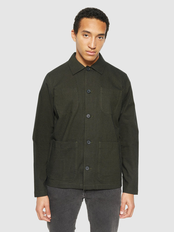 KnowledgeCotton Apparel - MEN Flannel herringbone overshirt - GOTS/Vegan Overshirts 1090 Forrest Night