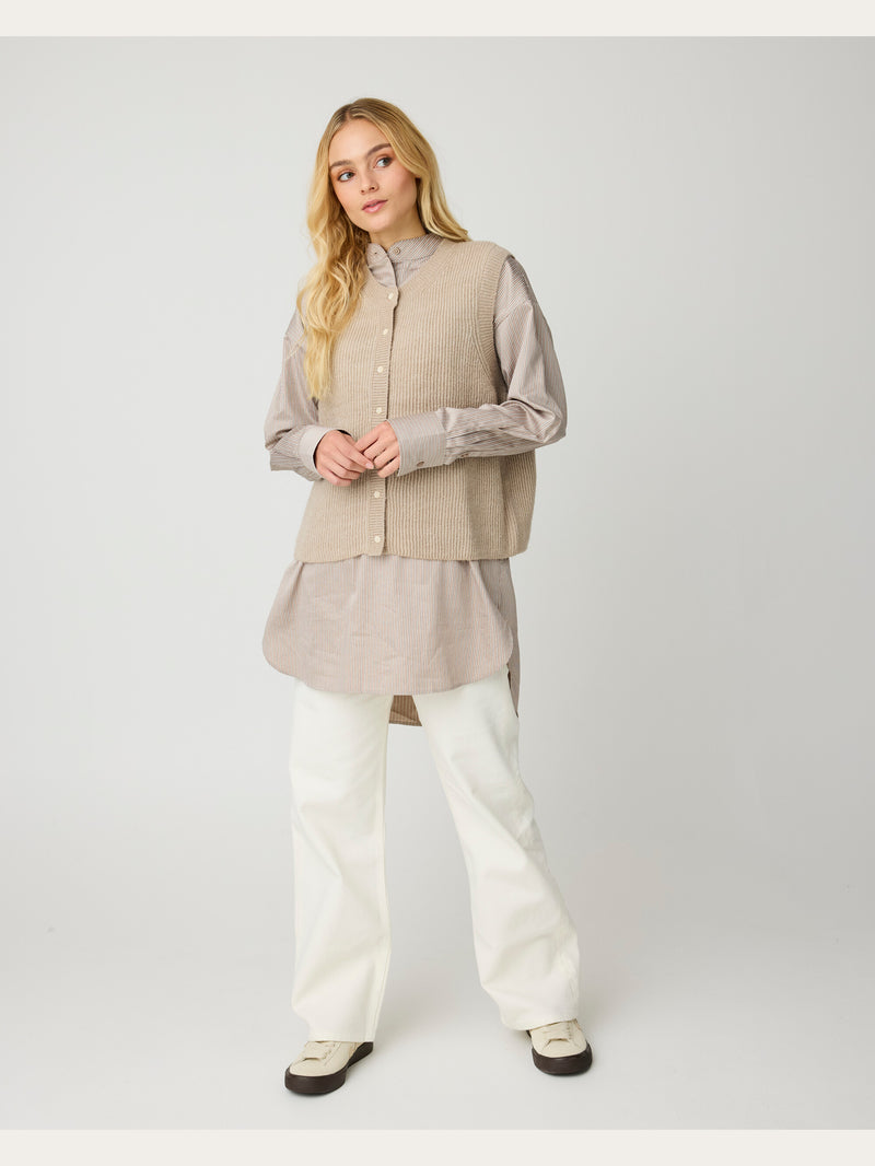 KnowledgeCotton Apparel - WMN Gale regular twill pants Pants 1387 Egret