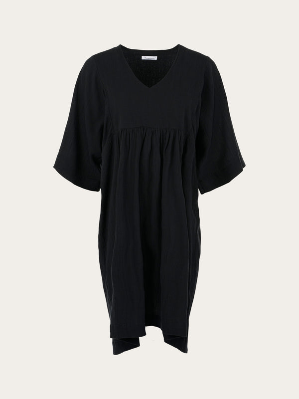 KnowledgeCotton Apparel - WMN HEATHER cotton crepe A-shape dress Dresses 1300 Black Jet