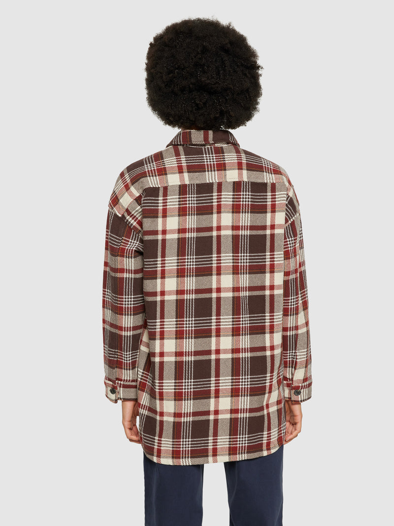 KnowledgeCotton Apparel - WMN Heavy flannel check overshirt - GOTS/Vegan Overshirts 7026 Brown check