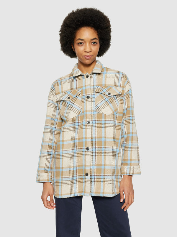 KnowledgeCotton Apparel - WMN Heavy flannel check overshirt - GOTS/Vegan Overshirts 7030 Beige check