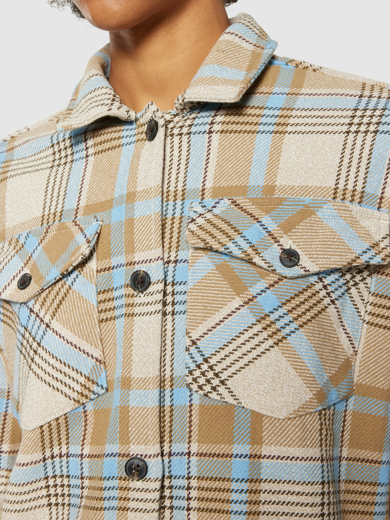 KnowledgeCotton Apparel - WMN Heavy flannel check overshirt - GOTS/Vegan Overshirts 7030 Beige check