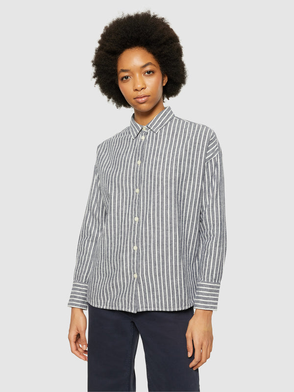 KnowledgeCotton Apparel - WMN Heavy flannel stripe shirt - GOTS/Vegan Shirts 1001 Total Eclipse