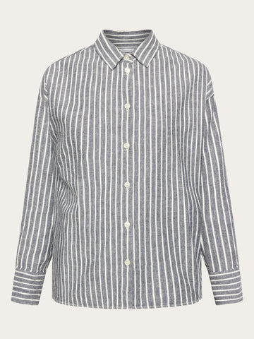 KnowledgeCotton Apparel - WMN Heavy flannel stripe shirt - GOTS/Vegan Shirts 1001 Total Eclipse