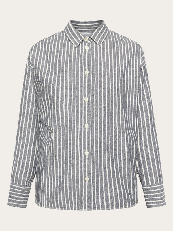 KnowledgeCotton Apparel - WMN Heavy flannel stripe shirt - GOTS/Vegan Shirts 1001 Total Eclipse