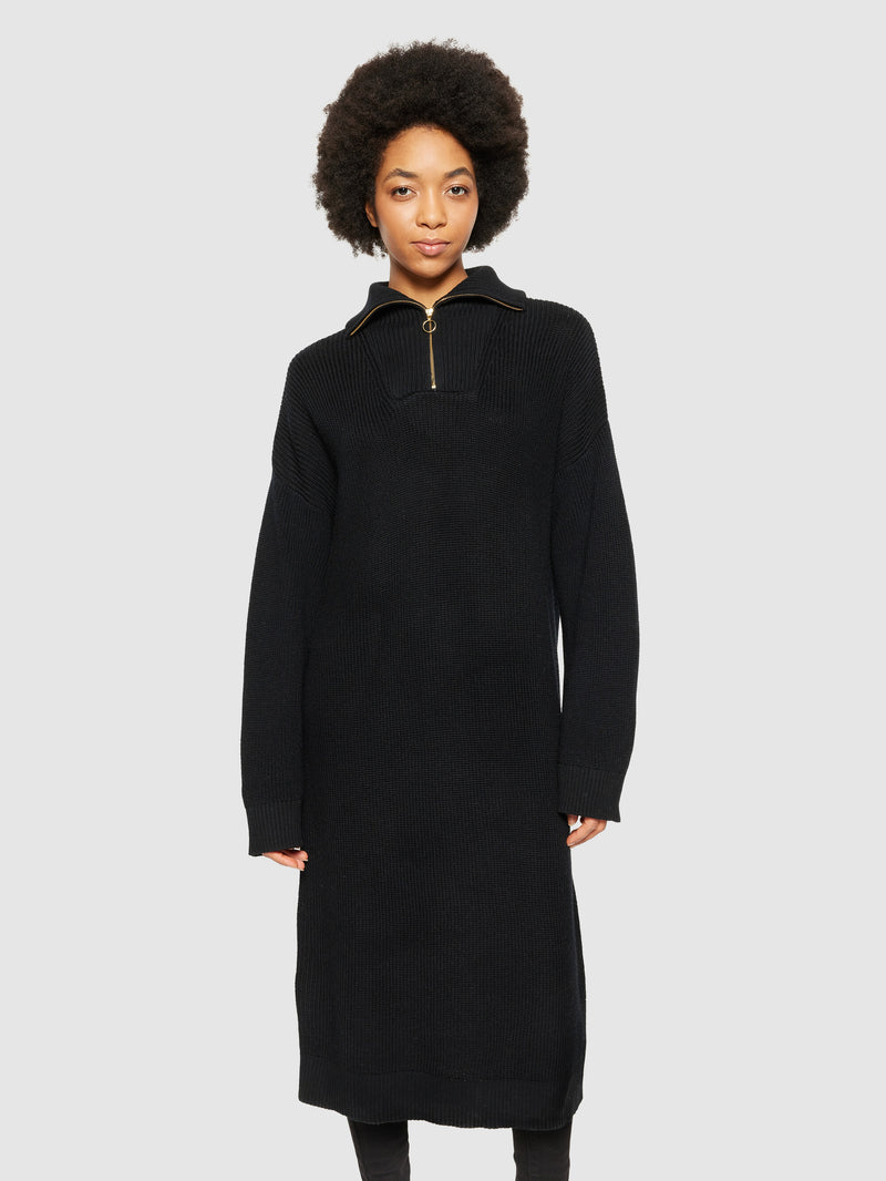 Buy Heavy rib half zip knit dress Black Jet from KnowledgeCotton Apparel