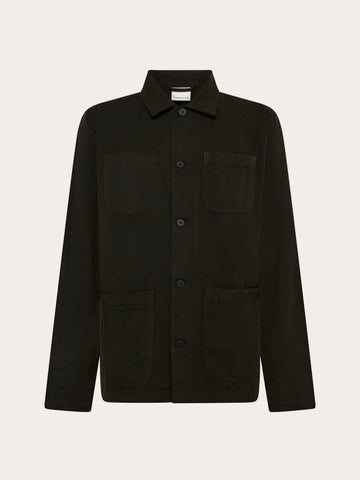 KnowledgeCotton Apparel - MEN Herringbone overshirt Overshirts 1090 Forest Night