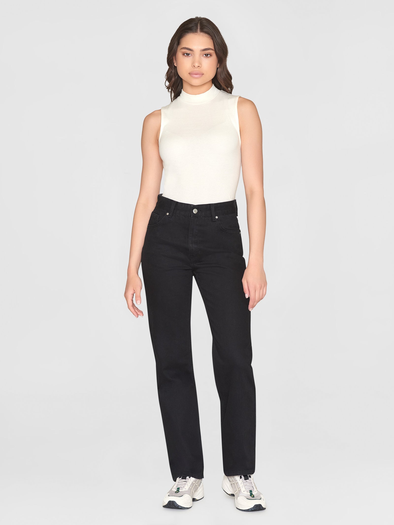 High neck rib top - Star White