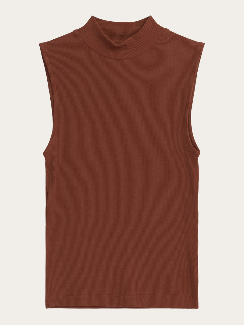 KnowledgeCotton Apparel - WMN High neck rib top T-shirts 1441 Tiramisu