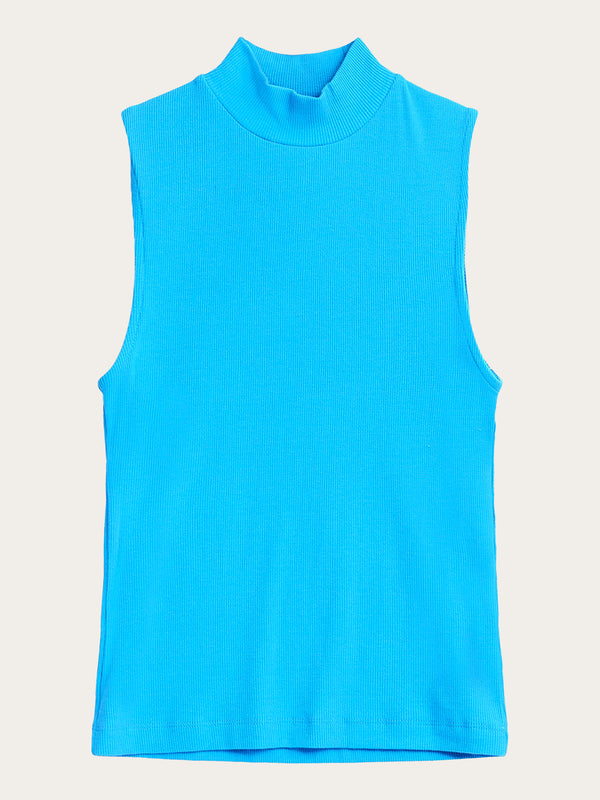 Buy High neck rib top - Malibu Blue - from KnowledgeCotton Apparel®