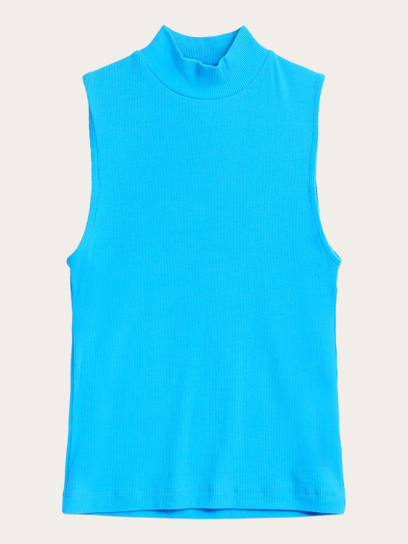 KnowledgeCotton Apparel - WMN High neck rib top T-shirts 1445 Malibu Blue