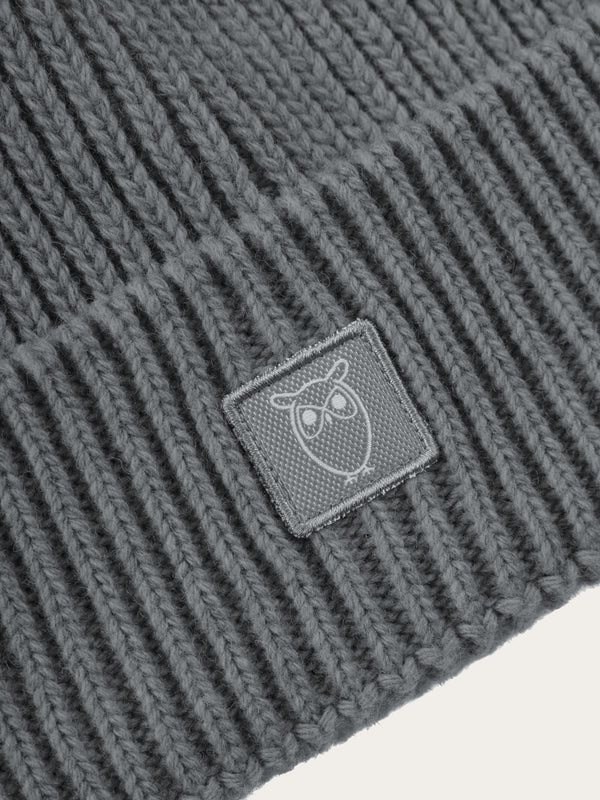 KnowledgeCotton Apparel - UNI High wool beanie Hats 1073 Dark Grey Melange