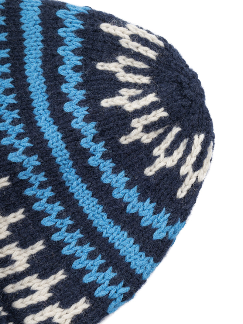 KnowledgeCotton Apparel - UNI High wool beanie with pattern Hats 8021 Blue stripe