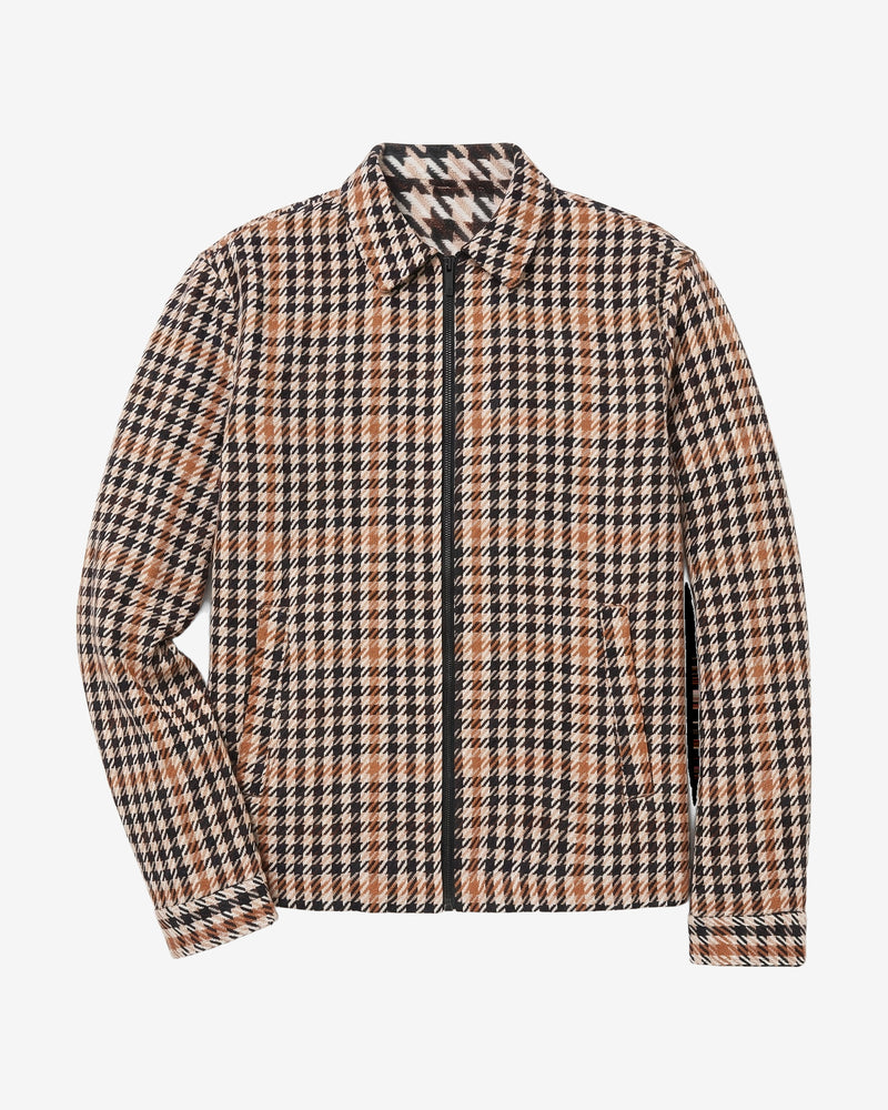 KnowledgeCotton Apparel - MEN Houndtooth zip overshirt Overshirts 7035 Dark Brown check