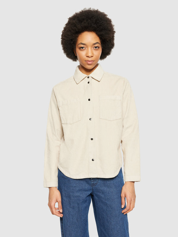 KnowledgeCotton Apparel - WMN Irregular corduroy overshirt- GOTS/Vegan Overshirts 1228 Light feather gray