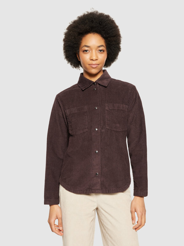 KnowledgeCotton Apparel - WMN Irregular corduroy overshirt- GOTS/Vegan Overshirts 1394 Chocolate Plum