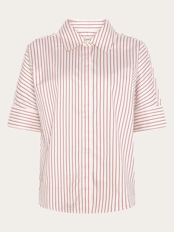 KnowledgeCotton Apparel - WMN Islet regular satin short sleeve shirt Shirts 8025 Red Stripe
