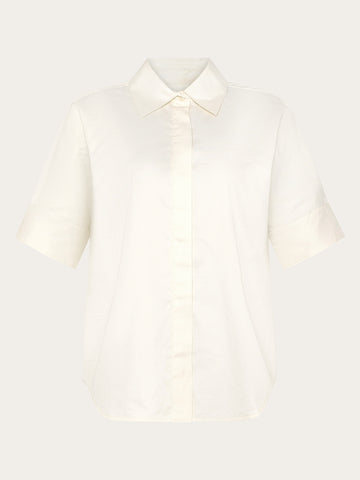 KnowledgeCotton Apparel - WMN Islet regular satin short sleeve shirt Shirts 1387 Egret