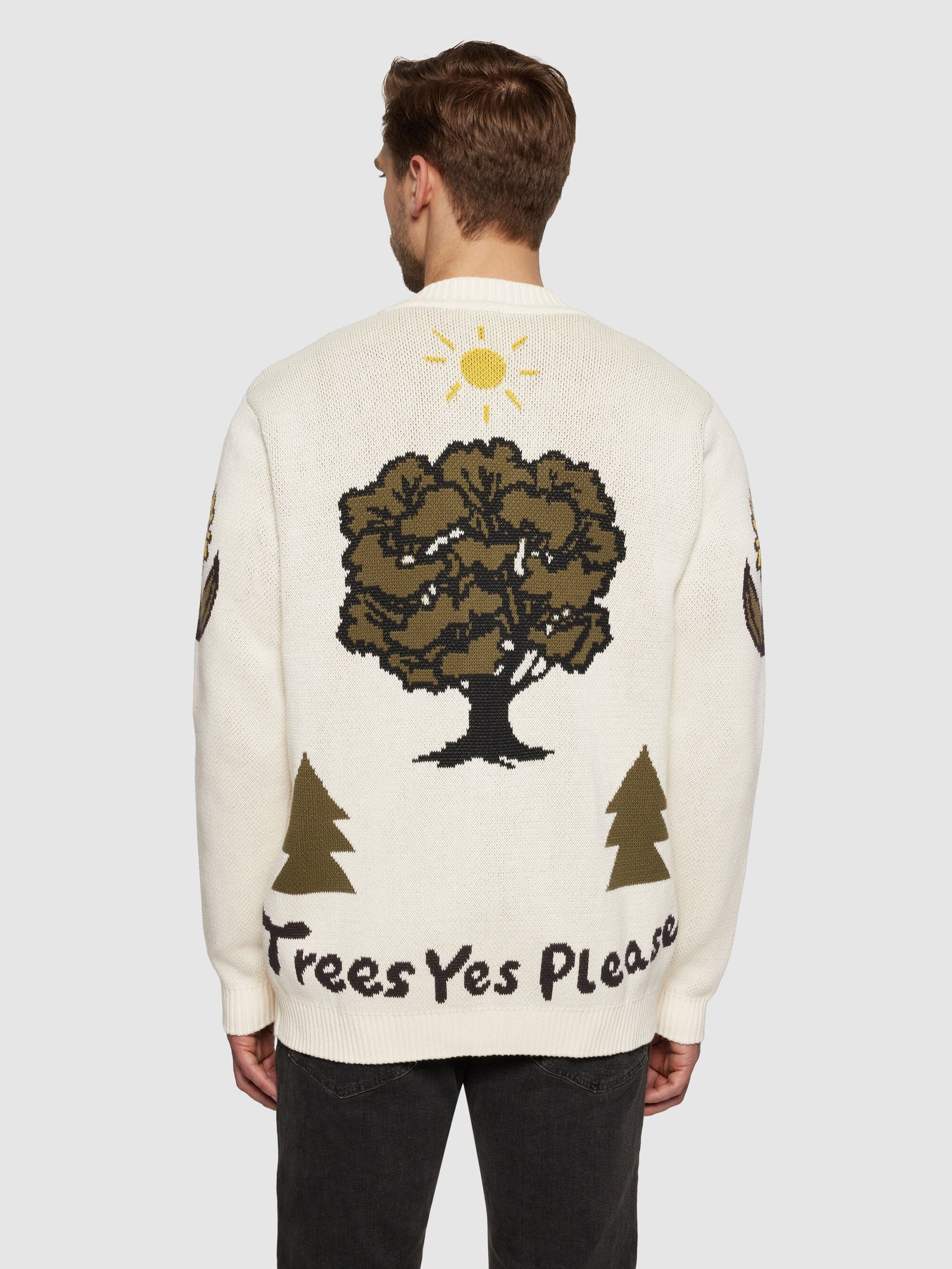 Buy Jacquard Trees Yes Please V-neck cotton knit cardigan - GOTS/Vegan -  Egret - from KnowledgeCotton Apparel®