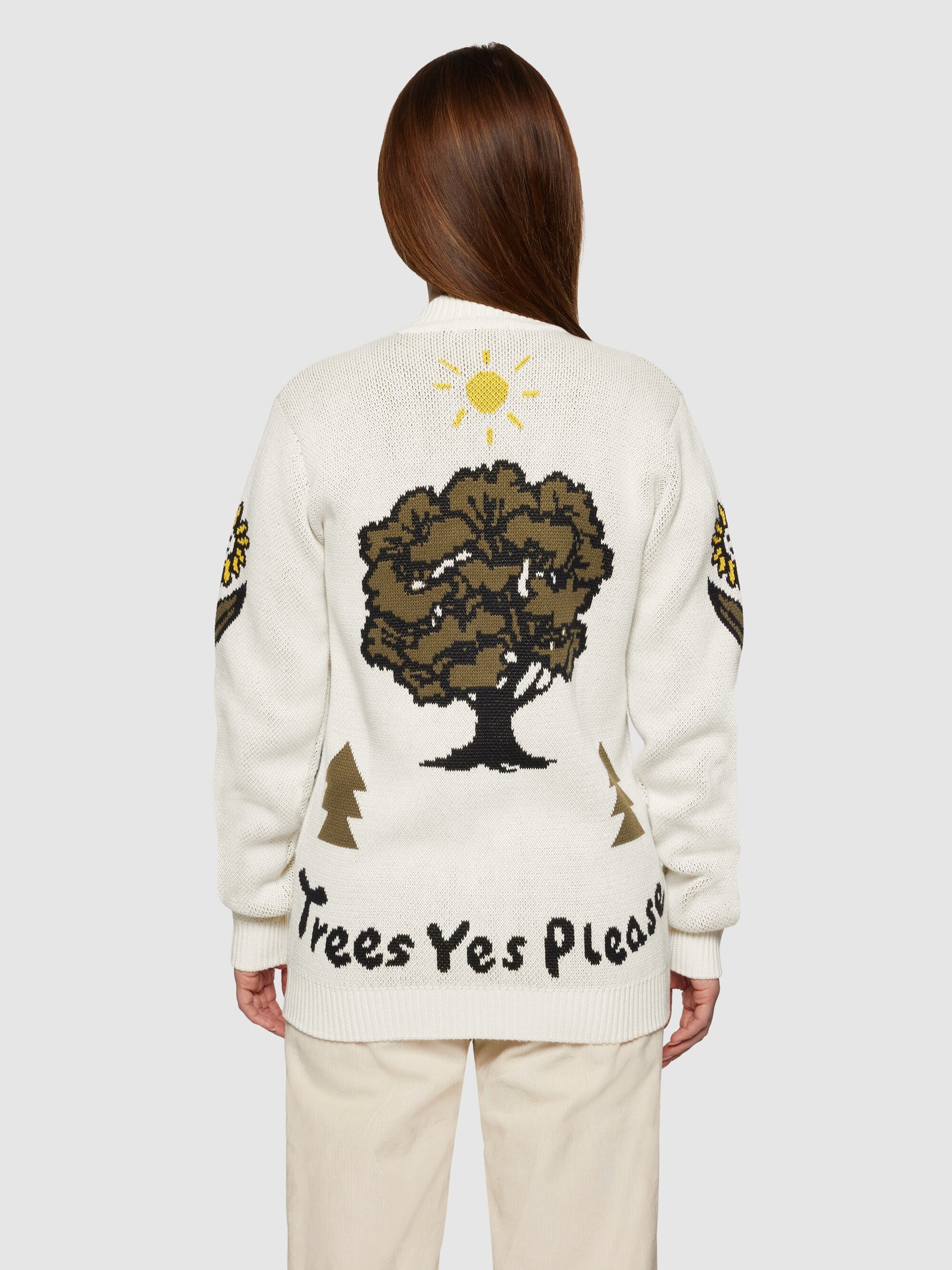 Buy Jacquard Trees Yes Please V-neck cotton knit cardigan Buy Jacquard Trees Yes Please V-neck cotton knit cardigan