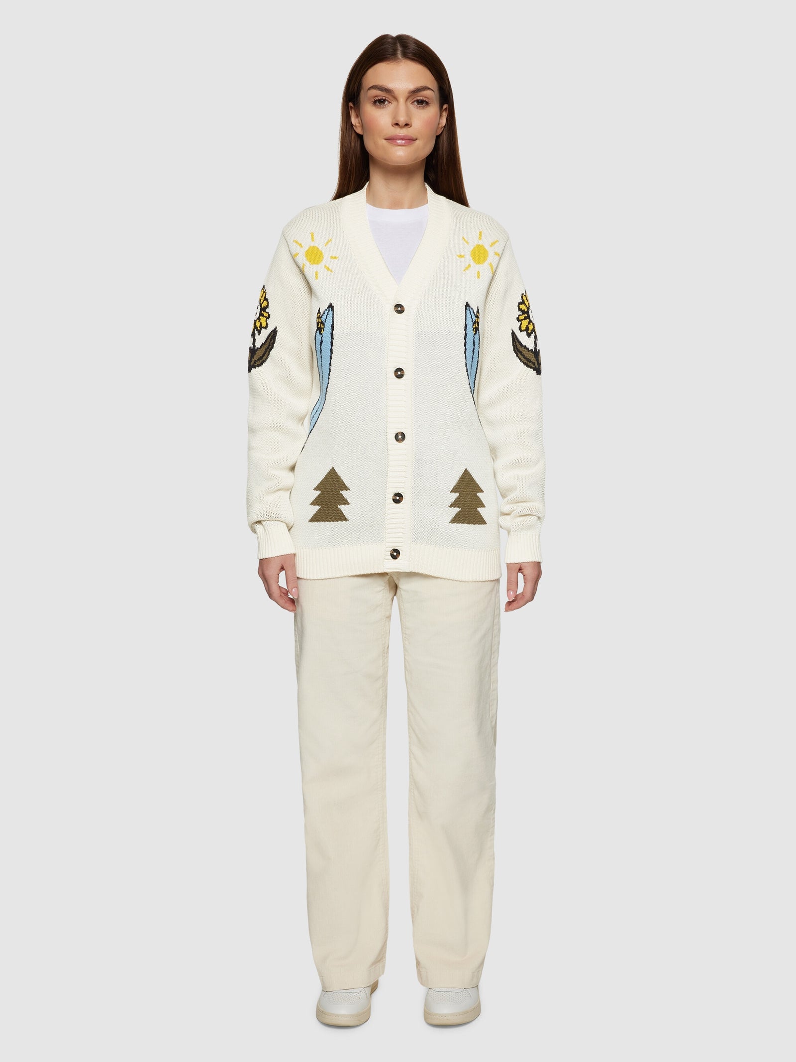 Buy Jacquard Trees Yes Please V-neck cotton knit cardigan