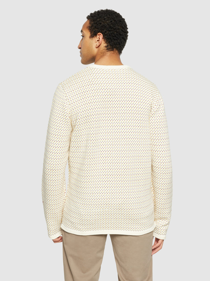 KnowledgeCotton Apparel - MEN Jacquard crew neck knit - Regenerative Organic Certified® - GOTS/Vegan Knits 9920 White