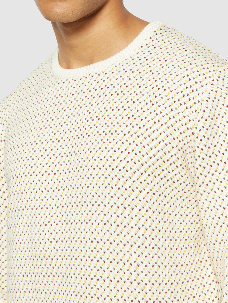 KnowledgeCotton Apparel - MEN Jacquard crew neck knit - Regenerative Organic Certified® - GOTS/Vegan Knits 9920 White