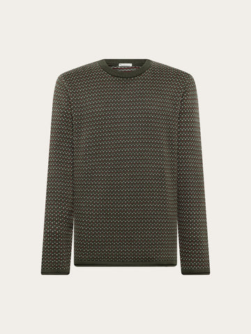 KnowledgeCotton Apparel - MEN Jacquard crew neck sweater Knits 9923 Green