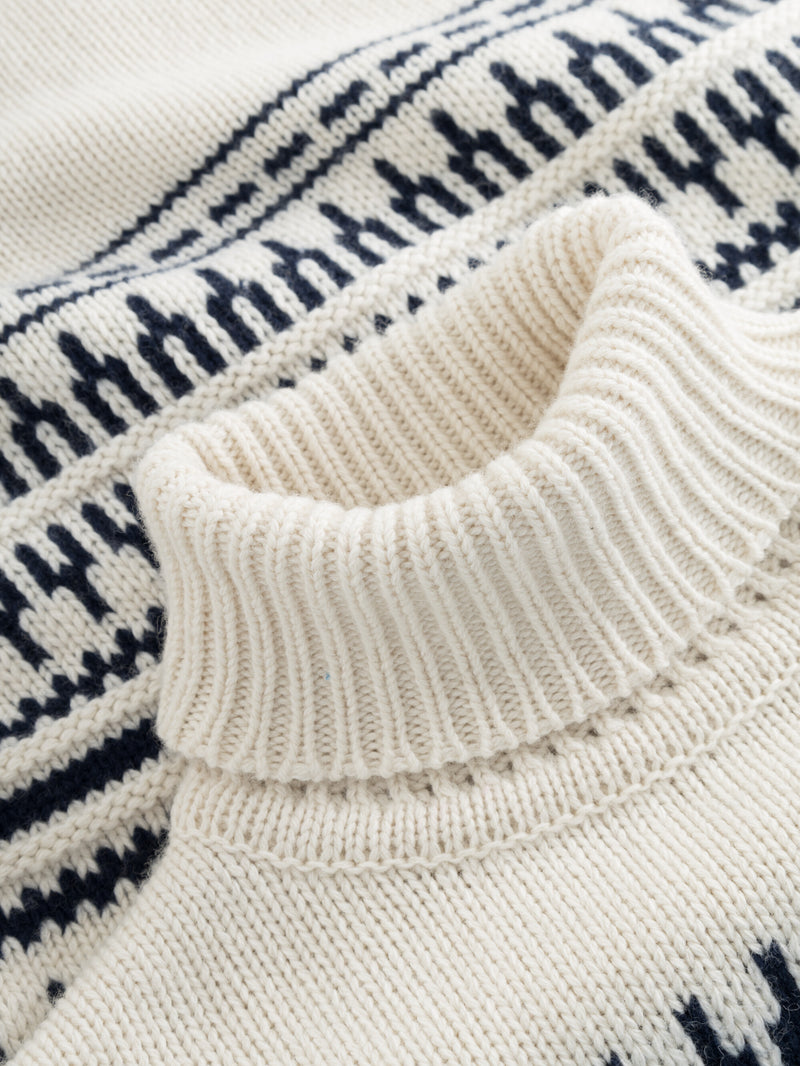 KnowledgeCotton Apparel - MEN Knitted pattern roll neck Knits 8030 Beige stripe