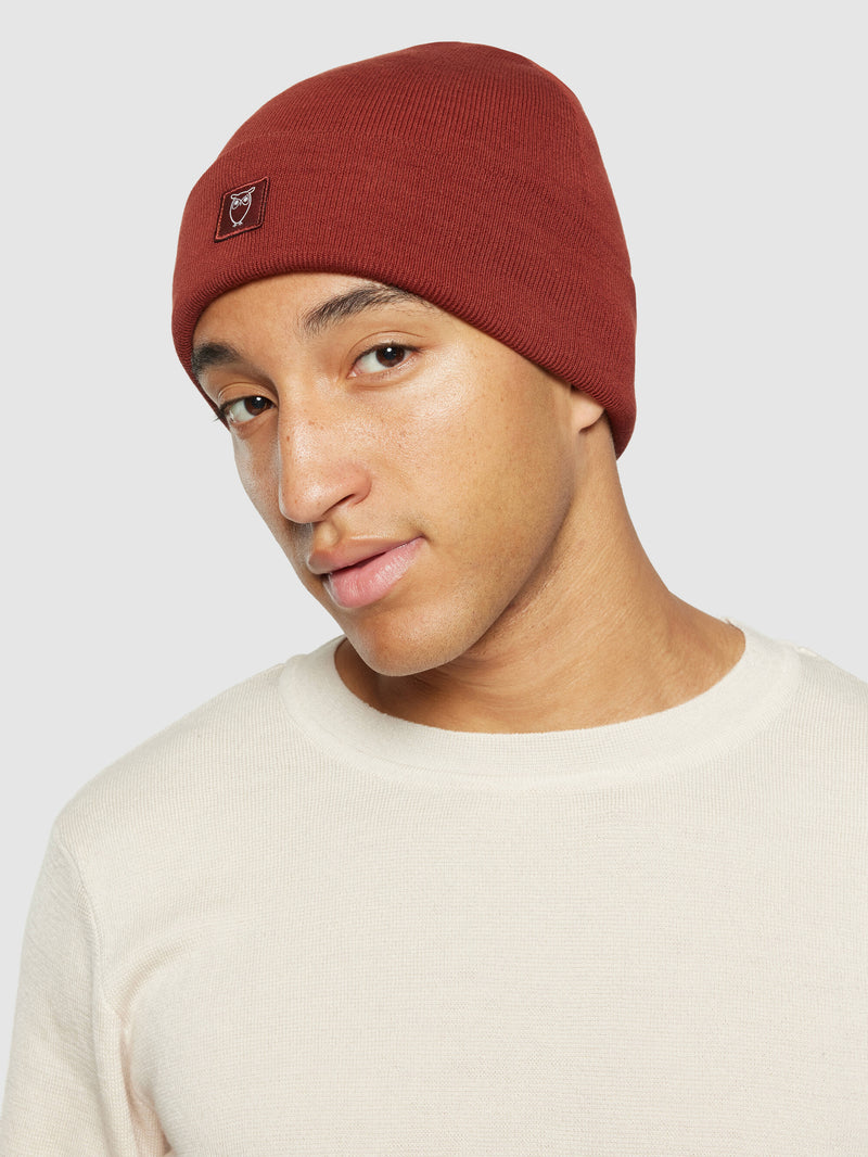 KnowledgeCotton Apparel - UNI Knitted rib beanie Hats 1478 Fired Brick