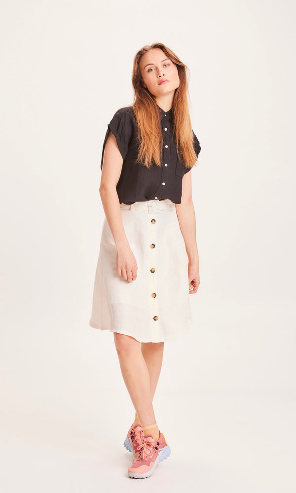 KnowledgeCotton Apparel - WMN LAYLA Linen Mix Button Down Skirt Skirts 1348 Buttercream