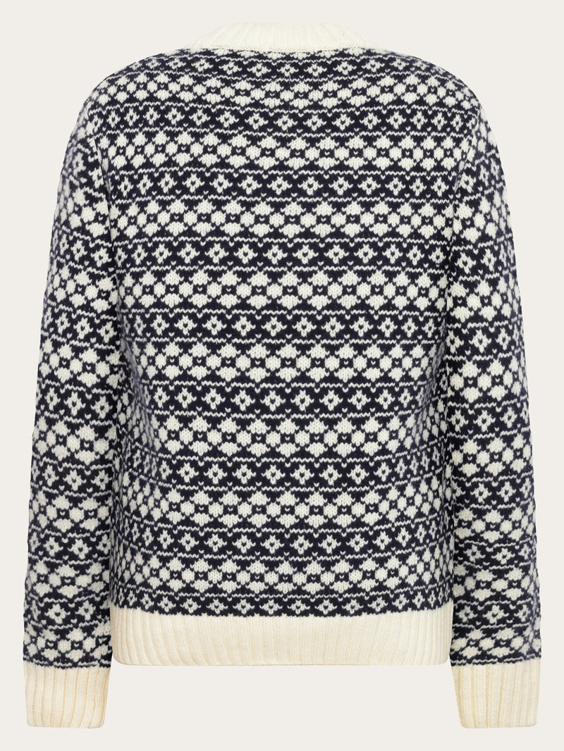 KnowledgeCotton Apparel - WMN Lambswool Crew Neck Knit RWS Knits 8021 Blue stripe