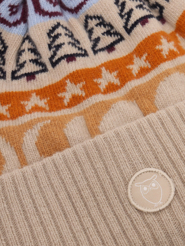 KnowledgeCotton Apparel - UNI Lambswool Jacquard Tassel Hat RWS Hats 9925 Red