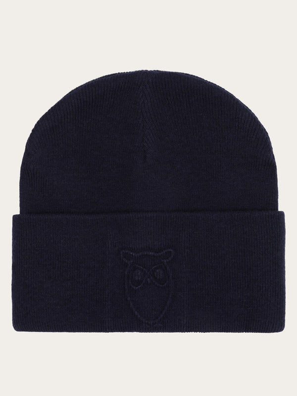 KnowledgeCotton Apparel - UNI Lambswool Logo Embossed Beanie RWS Hats 1001 Total Eclipse