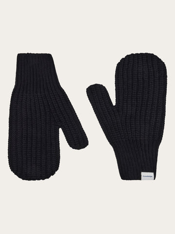 KnowledgeCotton Apparel - UNI Lambswool Patent Knit Gloves RWS Mittens 1300 Black Jet