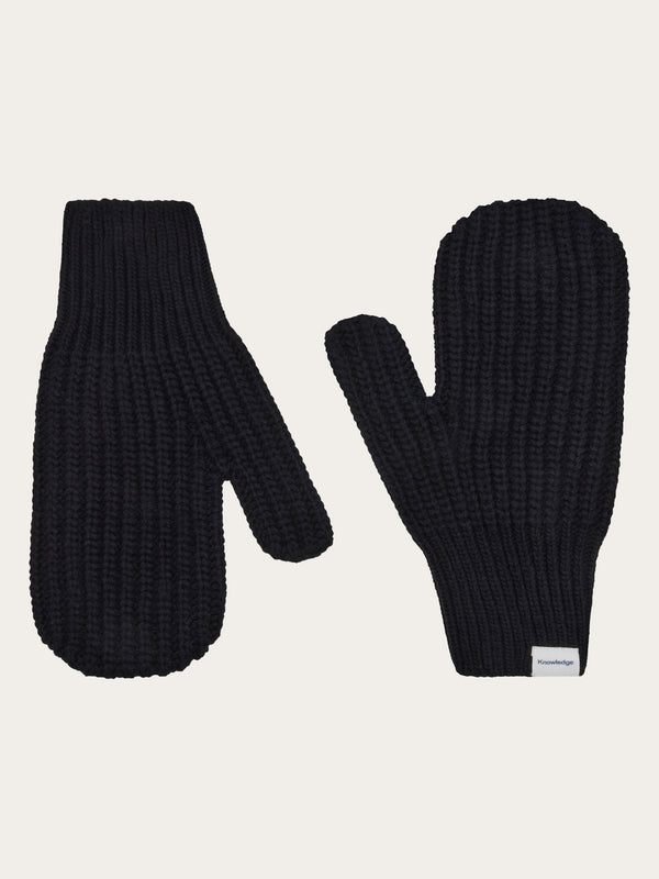 KnowledgeCotton Apparel - UNI Lambswool Patent Knit Gloves RWS Mittens 1300 Black Jet