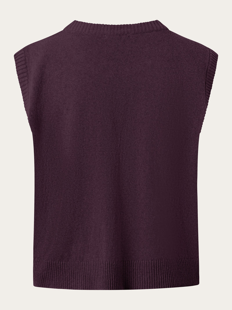 KnowledgeCotton Apparel - WMN Lambswool Vest Knits 1394 Chocolate Plum