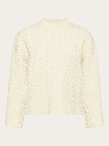 KnowledgeCotton Apparel - WMN Lambswool cable crew neck - RWS Knits 1348 Buttercream