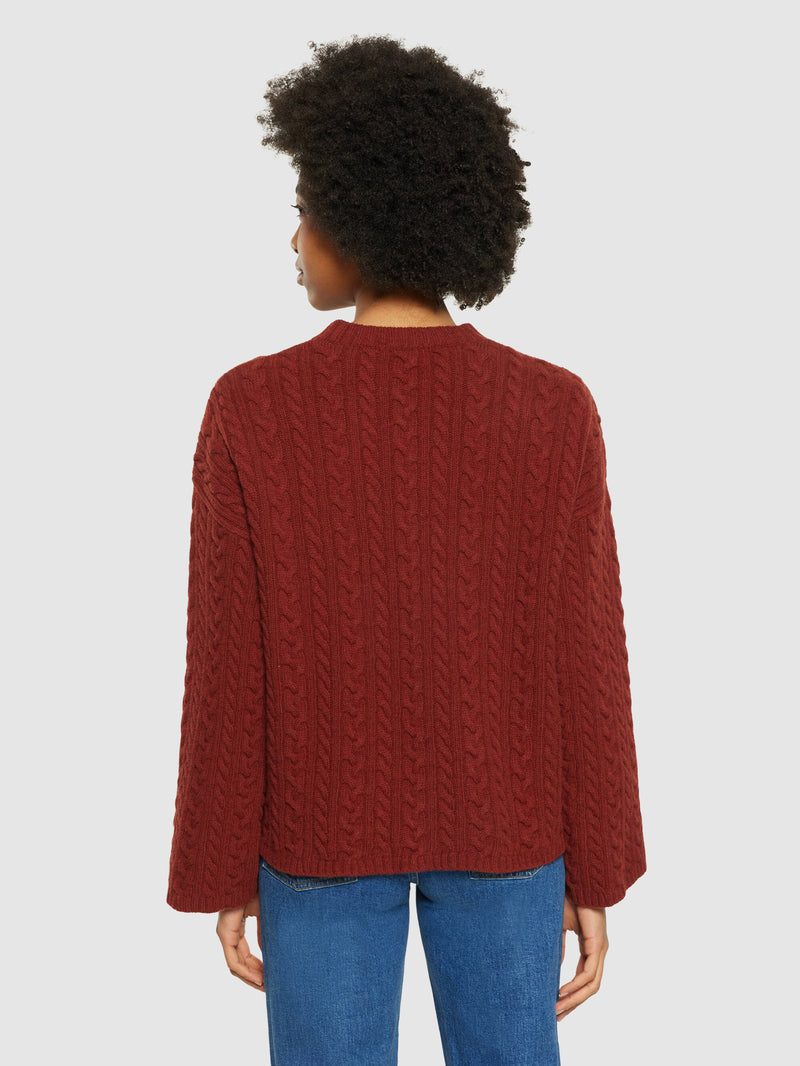 KnowledgeCotton Apparel - WMN Lambswool cable crew neck - RWS Knits 1478 Fired Brick