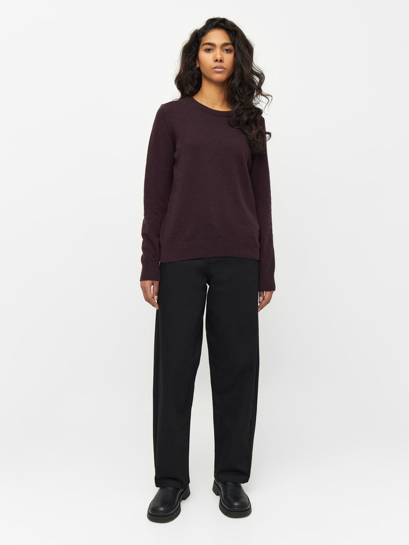 KnowledgeCotton Apparel - WMN Lambswool crew neck Knits 1394 Chocolate Plum