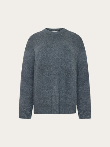KnowledgeCotton Apparel - WMN Lambswool crew neck sweater Knits 1073 Dark Grey Melange