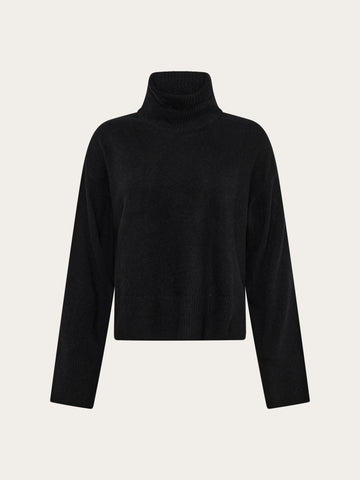 KnowledgeCotton Apparel - WMN Lambswool high neck sweater Knits 1300 Black Jet