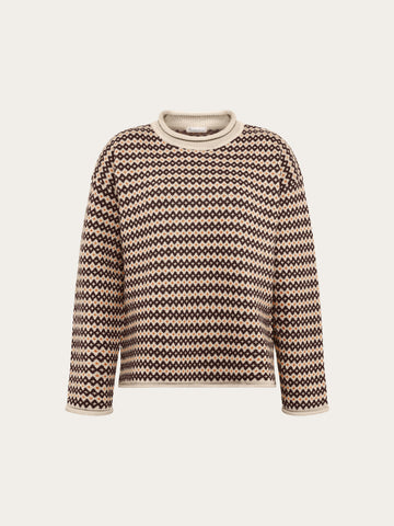 KnowledgeCotton Apparel - WMN Lambswool jacquard roll-edge sweater Knits 9926 Brown