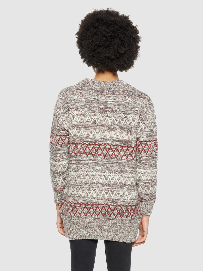 KnowledgeCotton Apparel - WMN Lambswool pattern loose crew neck - RWS Knits 8026 Brown stripe