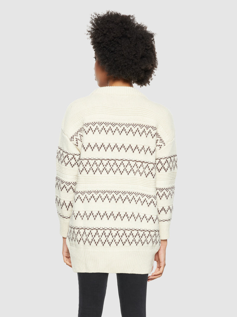 KnowledgeCotton Apparel - WMN Lambswool pattern loose crew neck - RWS Knits 8033 Creme Stripe