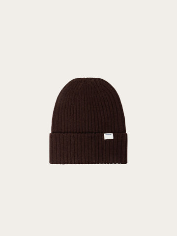 KnowledgeCotton Apparel - UNI Lambswool rib beanie Hats 1487 Chocolate Torte