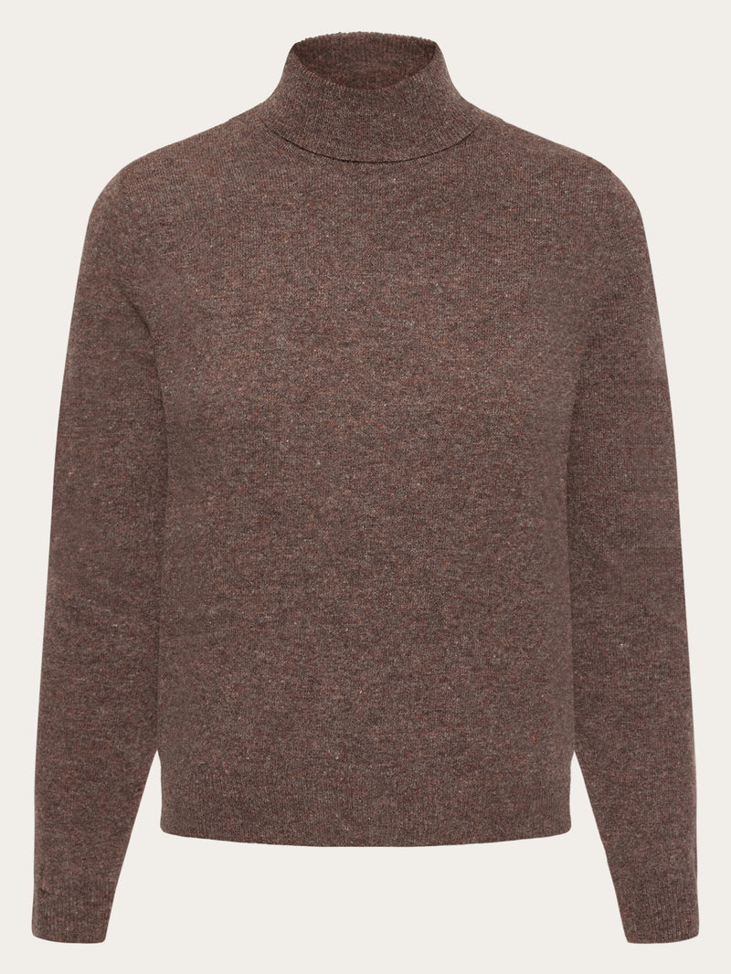 KnowledgeCotton Apparel - WMN Lambswool roll neck Knits 1243 Demitasse (brown)