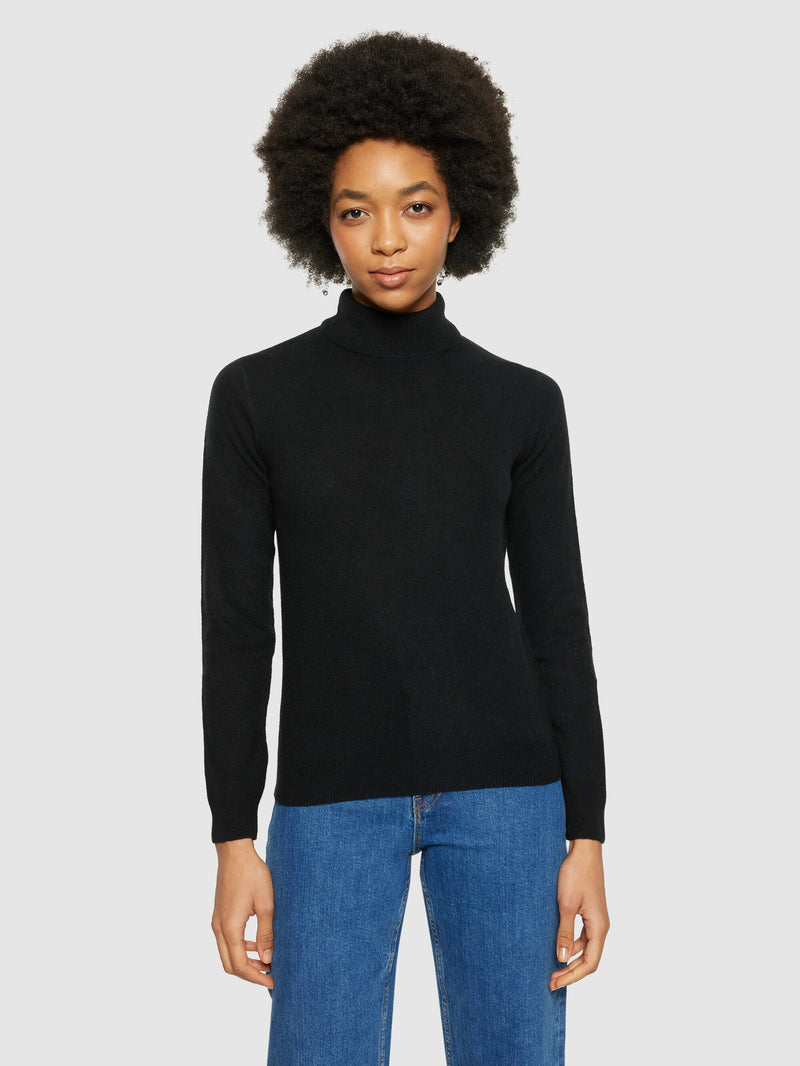 KnowledgeCotton Apparel - WMN Lambswool roll neck Knits 1300 Black Jet
