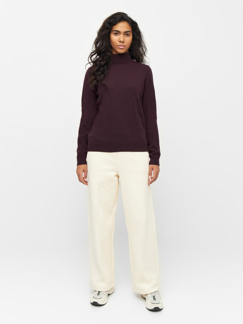 KnowledgeCotton Apparel - WMN Lambswool roll neck Knits 1394 Chocolate Plum