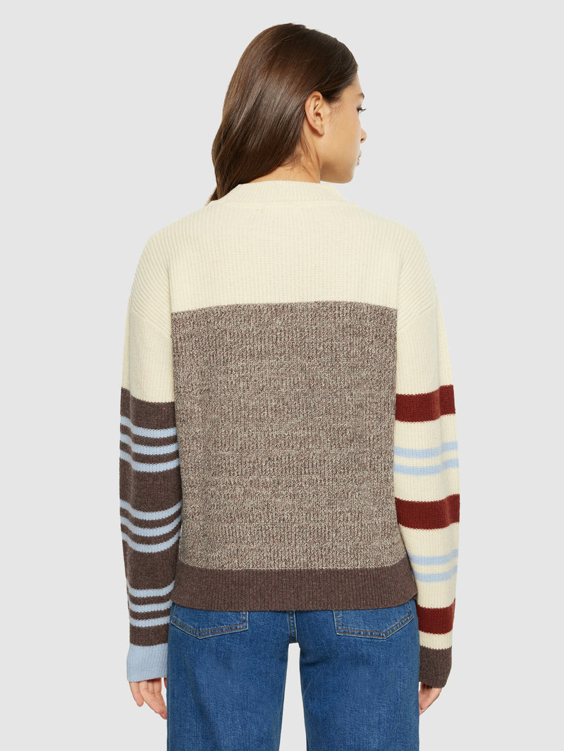 KnowledgeCotton Apparel - WMN Lambswool stripe blocking crew neck - RWS Knits 8032 Multi color stripe